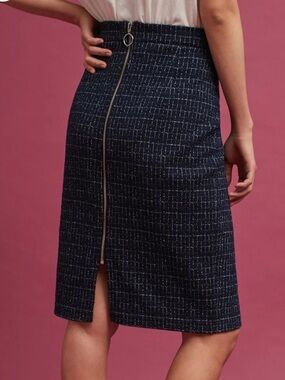 Anthro Maeve Stretch Knit Pencil Skirt Sz medium blue hatch textured back zip